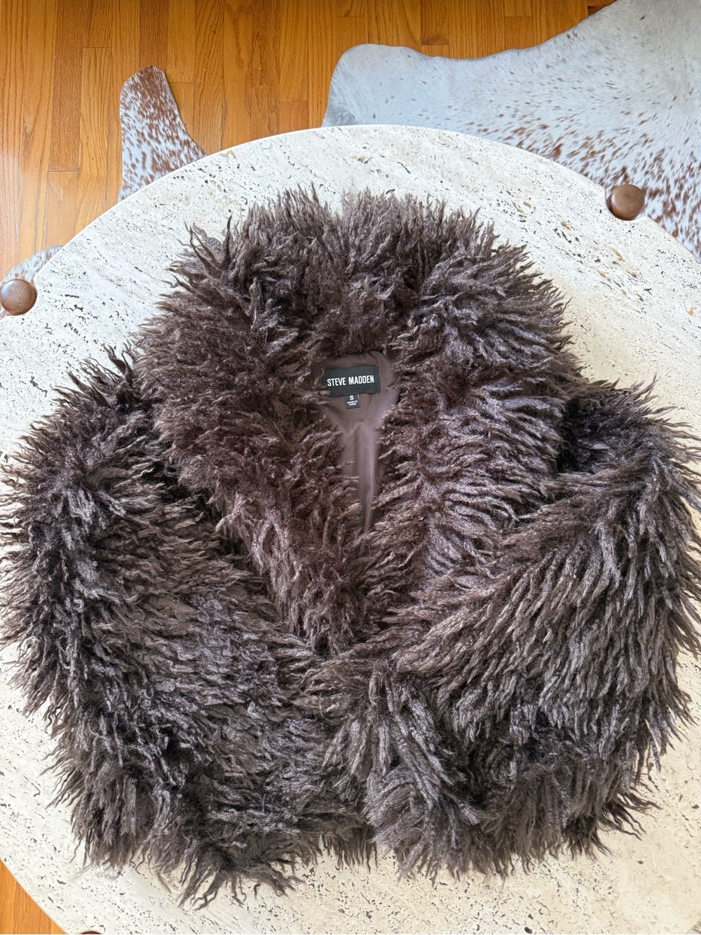 Revolve Steve Madden Dark Brown Faux Fur Inaya Coat Small NWOT